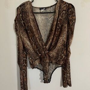 Fashion Nova Brown Long Sleeve Wrap Bodysuit